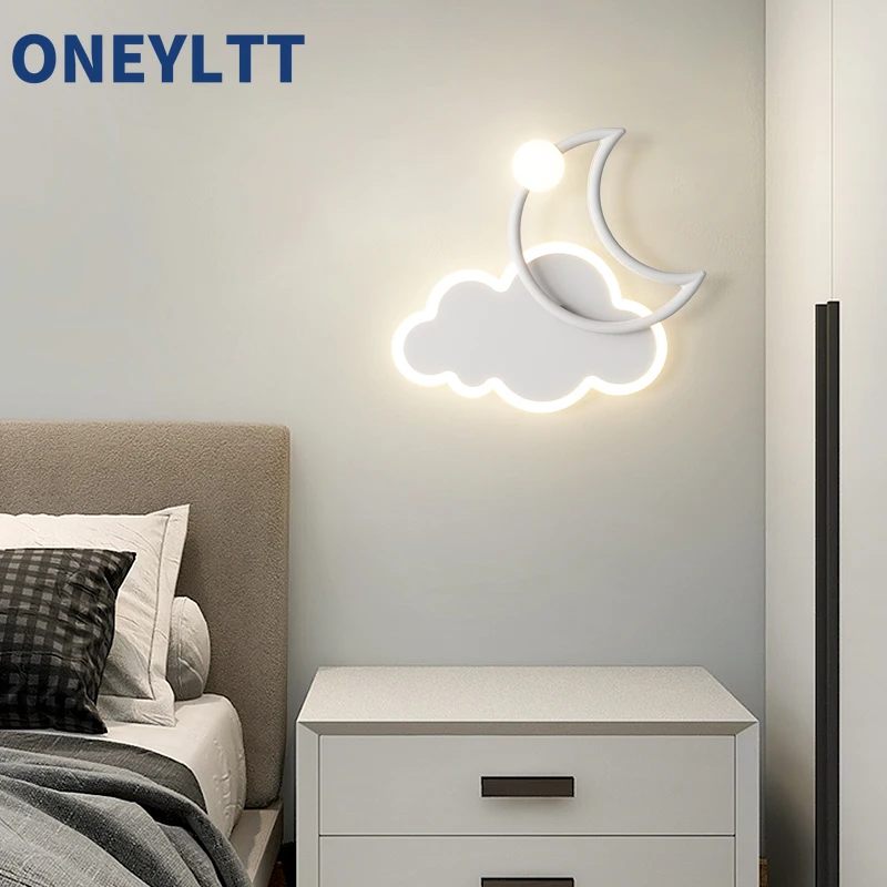 

Children's room wall lamp creative cartoon cloud moon bedroom bedside lamp boys and girls room lighting fixtures