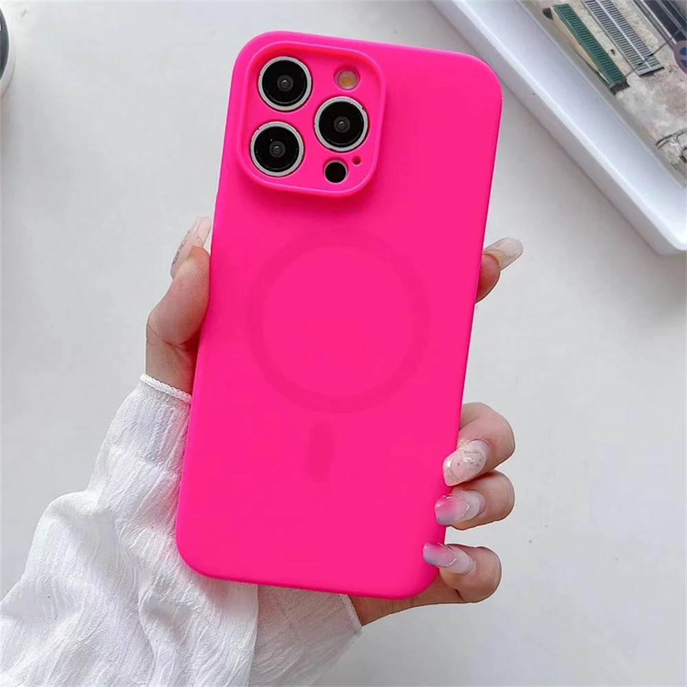 Vibrant Fluorescent Liquid Silicone Magnetic Case with Wireless Charging Compatibility