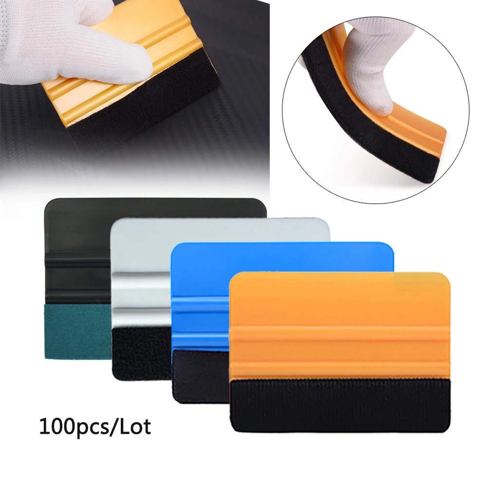 

FOSHIO 100PCS Felt Squeegee Scratch-Free Window Wash Cleaning Water Wipe Plastic Scraper Car Tint Decal Vinyl Film Wrapping Tool