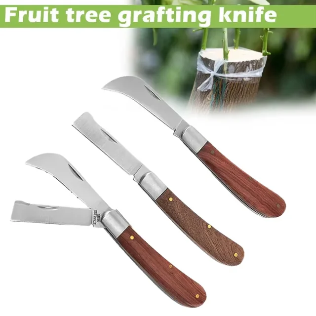 Professional Folding Grafting Knife Plant Grafting Pruning Tools Garden Fruit Tree Cutter Stainless Steel Wooden Handle Knife 3