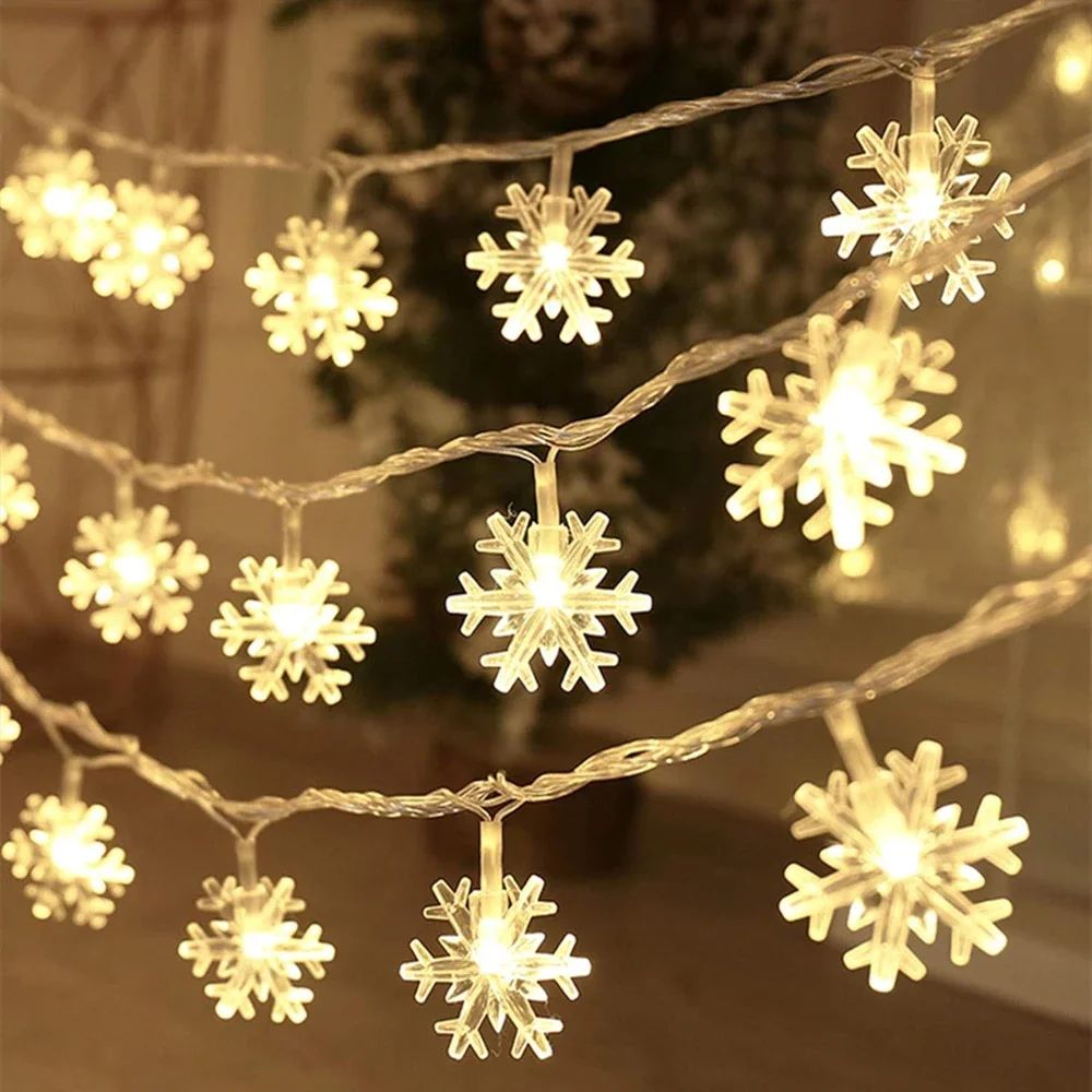 Snowflake String Lights, 3m/6m LED Fairy String Light USB Powered for Wedding Party Indoor Outdoor Decor, Warm White/Multi-Color 23 winter new north american niche ab classic letter print stir fry color wash stir fry snowflake loose women s hoodie