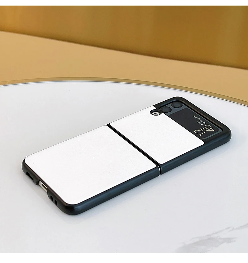 For Samsung Galaxy Z Flip 4G 5G 3 Flip3 F7000 F7070 F7110 Fashion White PU Leather Back Phone Case Cover galaxy flip3 case