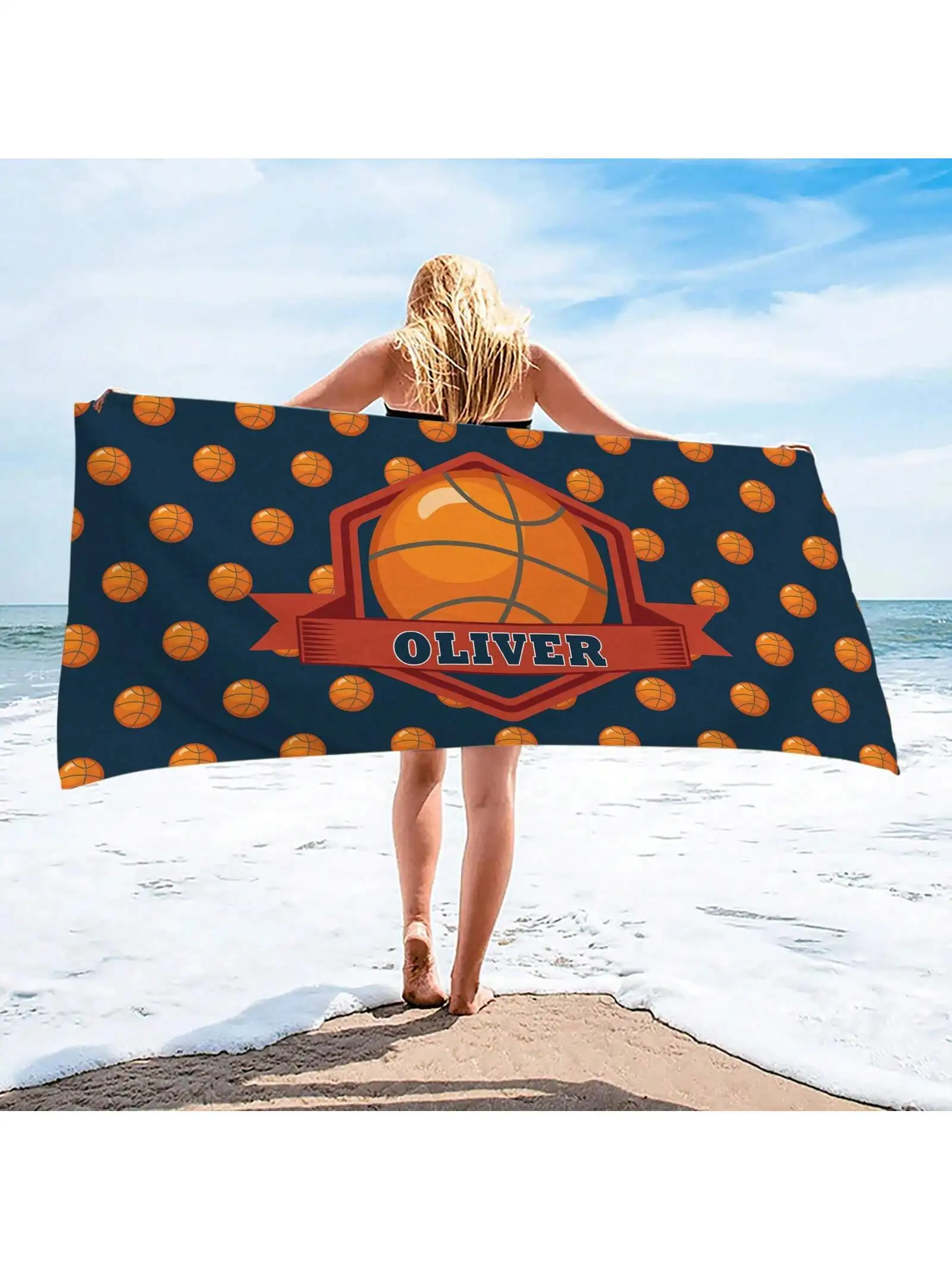 1pc Personalized Text Customized Ball Beach Towel, Highly Absorbent Swimming Towel, Comfortable Beach Mat, Stylish Pool Towel