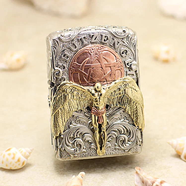 Genuine Zippo Silver Guardian Angel Oil Lighter Copper Windproof