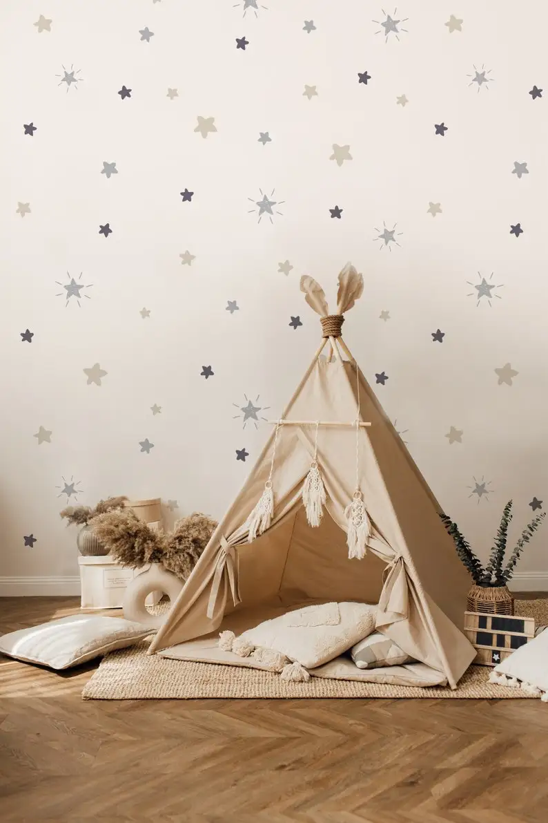

Kids Star Wallpaper Peel and Stick | Soft Colors Nursery Stars Wall Mural | Colorful Shining View Stars Wallpaper for Baby