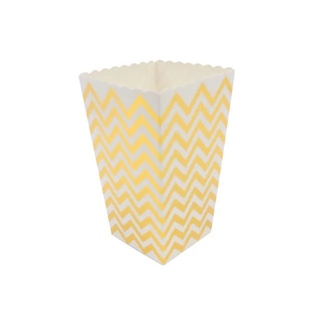 WALMD 6pcs Popcorn Box Colorful Chevron Stripes Dot Gold Gift Box Party Favour Wedding Pop Corn Kid Party Decoration Bags Loot Gold Wave