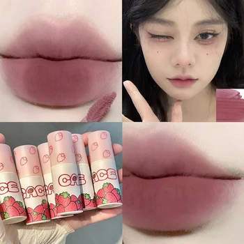 러블리 스트로베리 립 머드 클레이 벨벳 매트 립스틱 메이크업, 방수 오래 지속되는 부드러운 레드 립 틴트 안료 립 글로스, 6 색