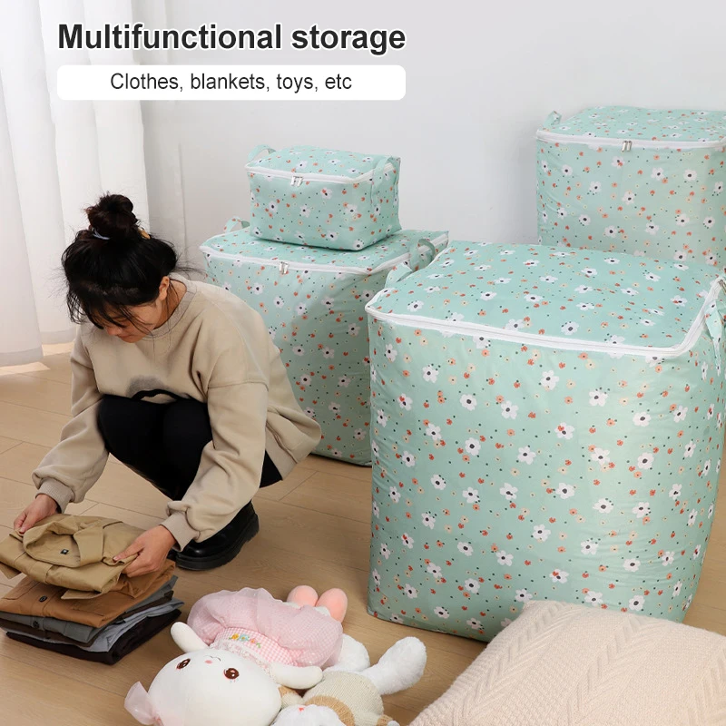 Clothes Storage Bag Foldable Storage Bags Large Capacity Waterproof Oxford Clothes Storage Organizers Floral Zipper Container 3