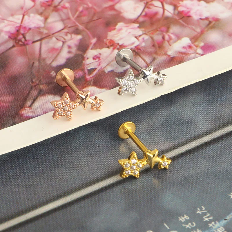 wholesales star cz cartilage earrings tragus barbell helix stud lip piercing labret stud lip rings diath ear piercing body