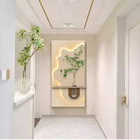 Modern Vertical Home Decor Mural Sandstone Textured LED Illuminated Panel with White Frame Vase Decorative Painting Technique 1