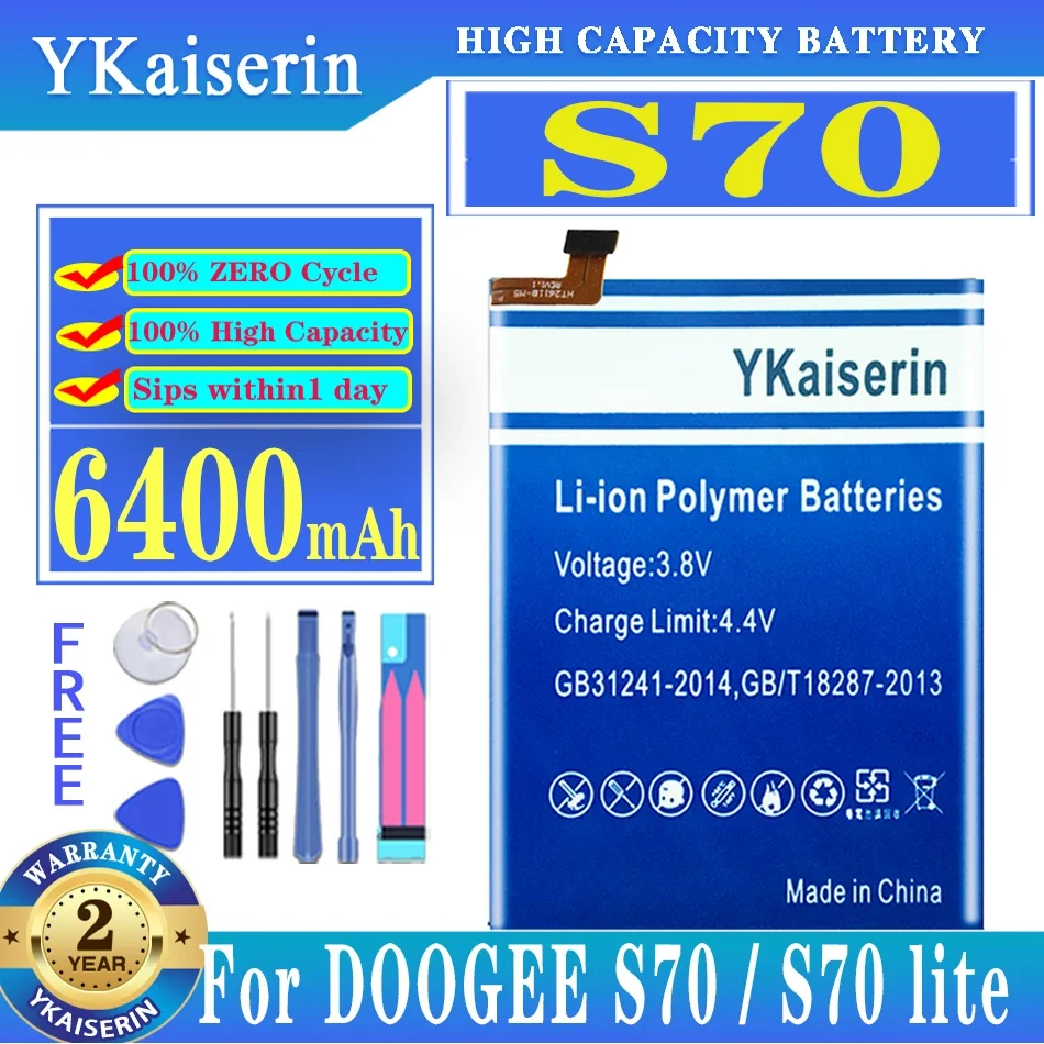 

Сменный аккумулятор ykaisсеребрин S 70 6400 мАч Для DOOGEE S70/S70 Lite S70lite, новый + трек-код