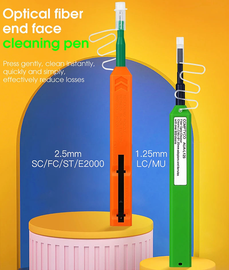 

AUA-S250/L125 Optical Fiber End Face Cleaning Pen 2.5mm SC/FC/ST/E2000 And 1.25mm(LC/MU) (Optional) Fiber Optic Cleaner Pen