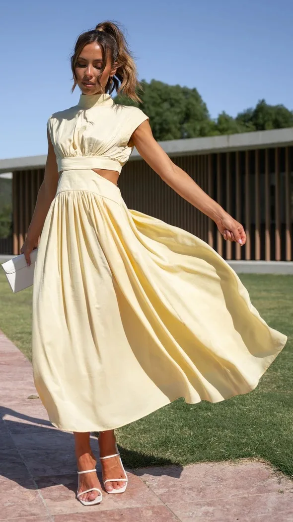 Women Spring Summer Long Maxi Dress Solid Color Fashion Sleeveless Backless Sweet Elegant Casual Dress 2023 -Scc779567b18f4aa8b72615bdda808feaD