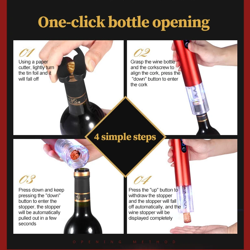 

Electric Wine Bottle Opener Corkscrew Foil Cutter Set Automatic Bottle Opener For Red Wine Kitchen Bar Tool Wine Bottle Opener