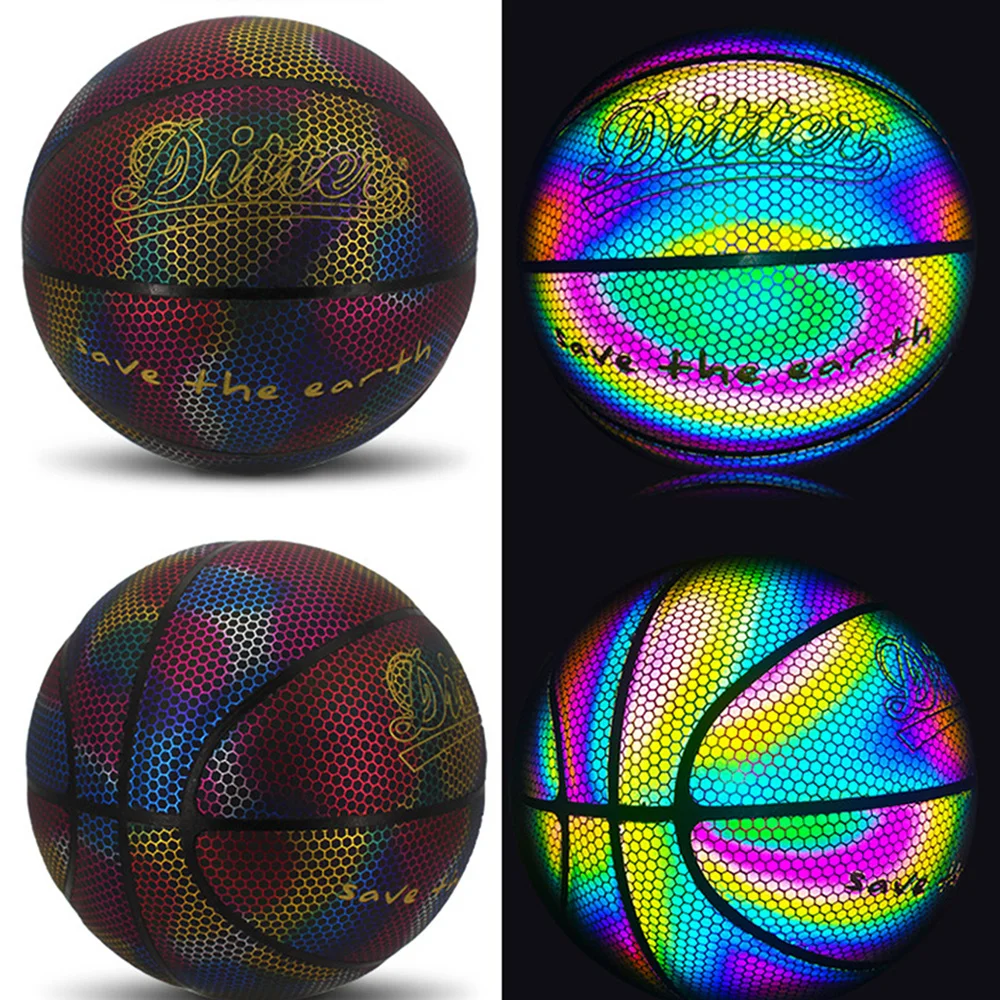 

Anti-air Leakage 7# Reflective Basketball Ball PU Wear-Resistant Luminous Night Light Glowing Colorful Basketball Teenager Gifts