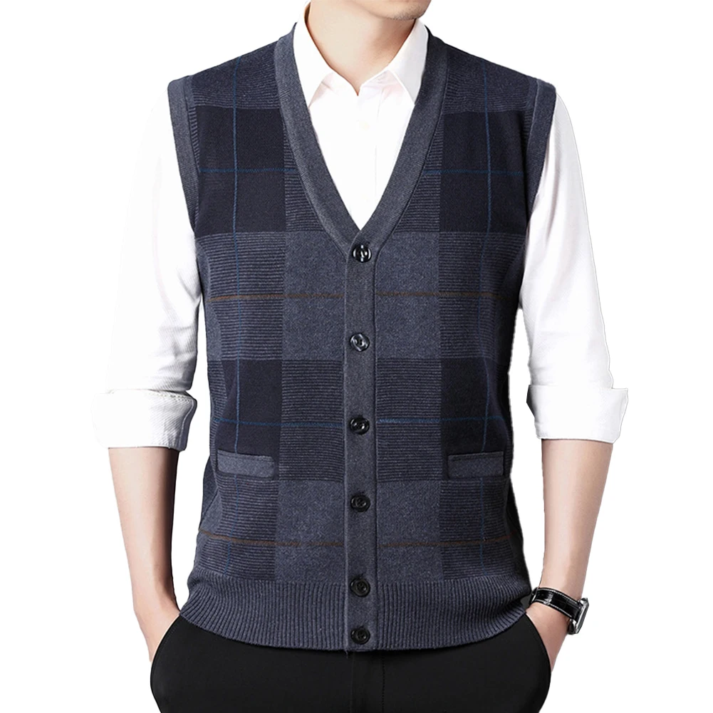 

Casual Knit Sweaters Vest For Men Tank Tops V Neck Sleeveless Plaid Printed Pullover Winter Autumn Sweaters Vests Clothing Gift