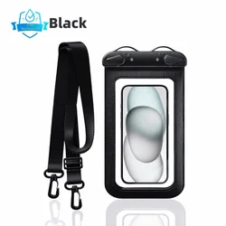 Waterproof Phone Bag with Hanging Rope and Touch Screen Access (Black)