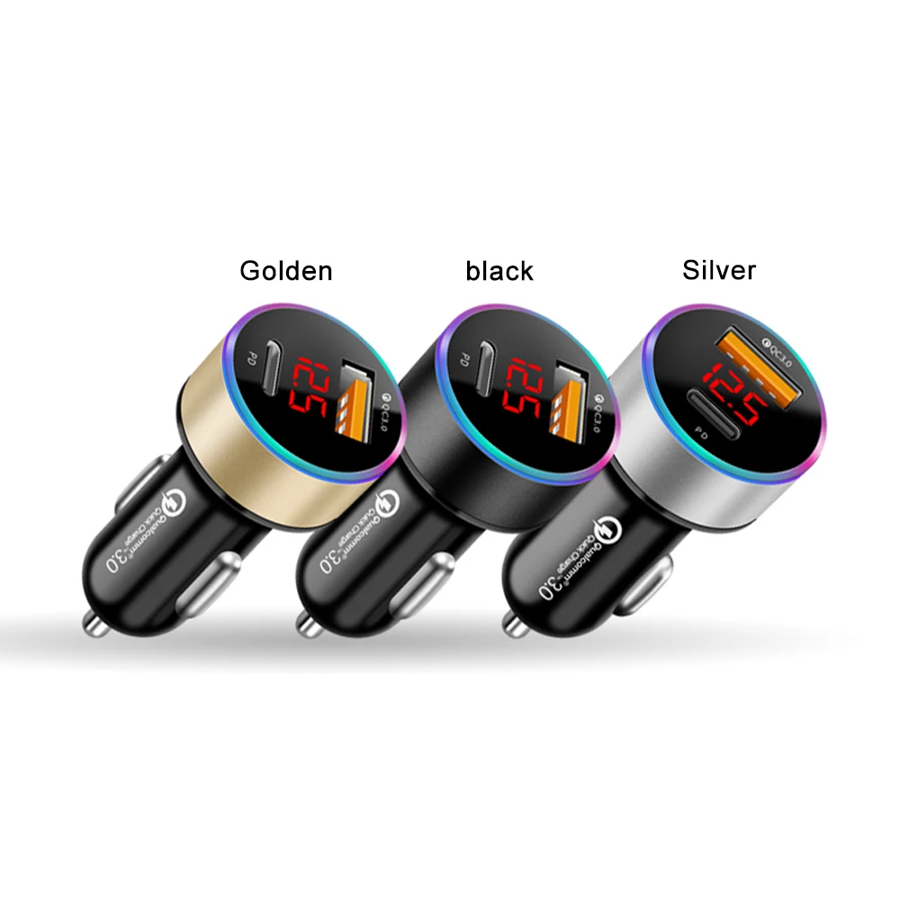 

12 v QC 3,0 PD dual USB car charger in car cigarette lighter LED display voltmeter