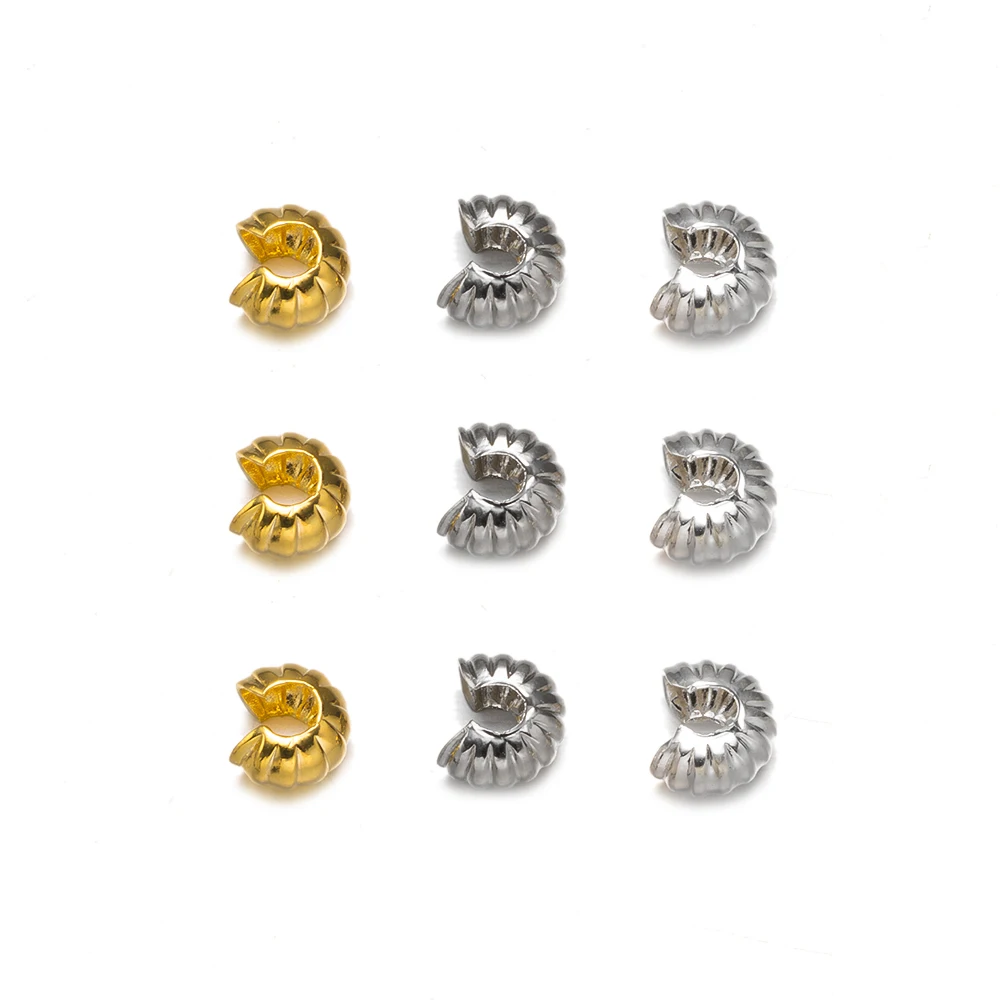 50 Stück 4mm 18 Karat Gold Kürbis Muster offene Crimp abdeckung Stopper Spacer Perlen Zubehör für DIY Schmuck herstellung liefert Ergebnisse