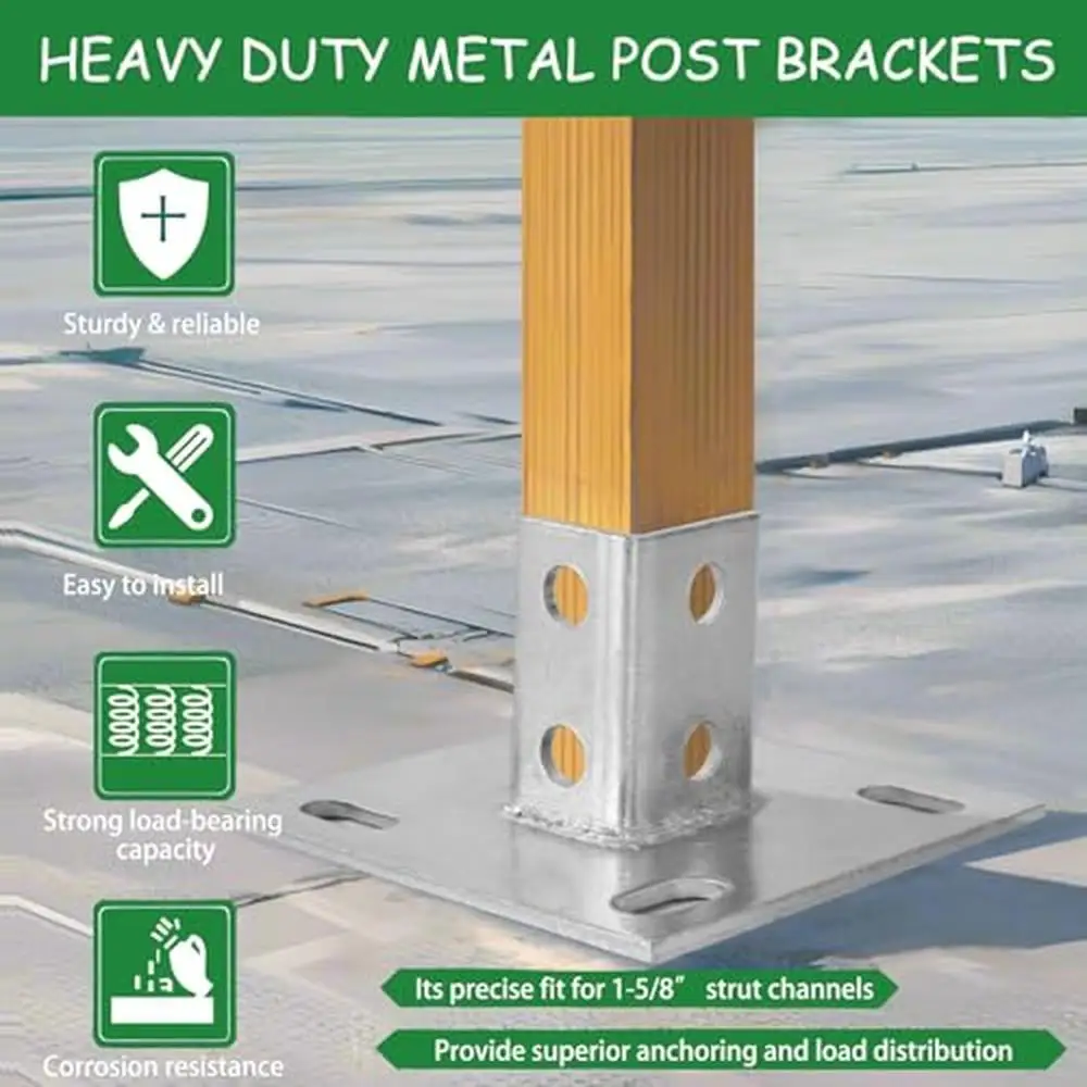 Heavy Duty Galvanized Steel Angular Post Base Square Channel Fence Post Mounting Bracket 4-Hole Anti-Tilt Design Industrial