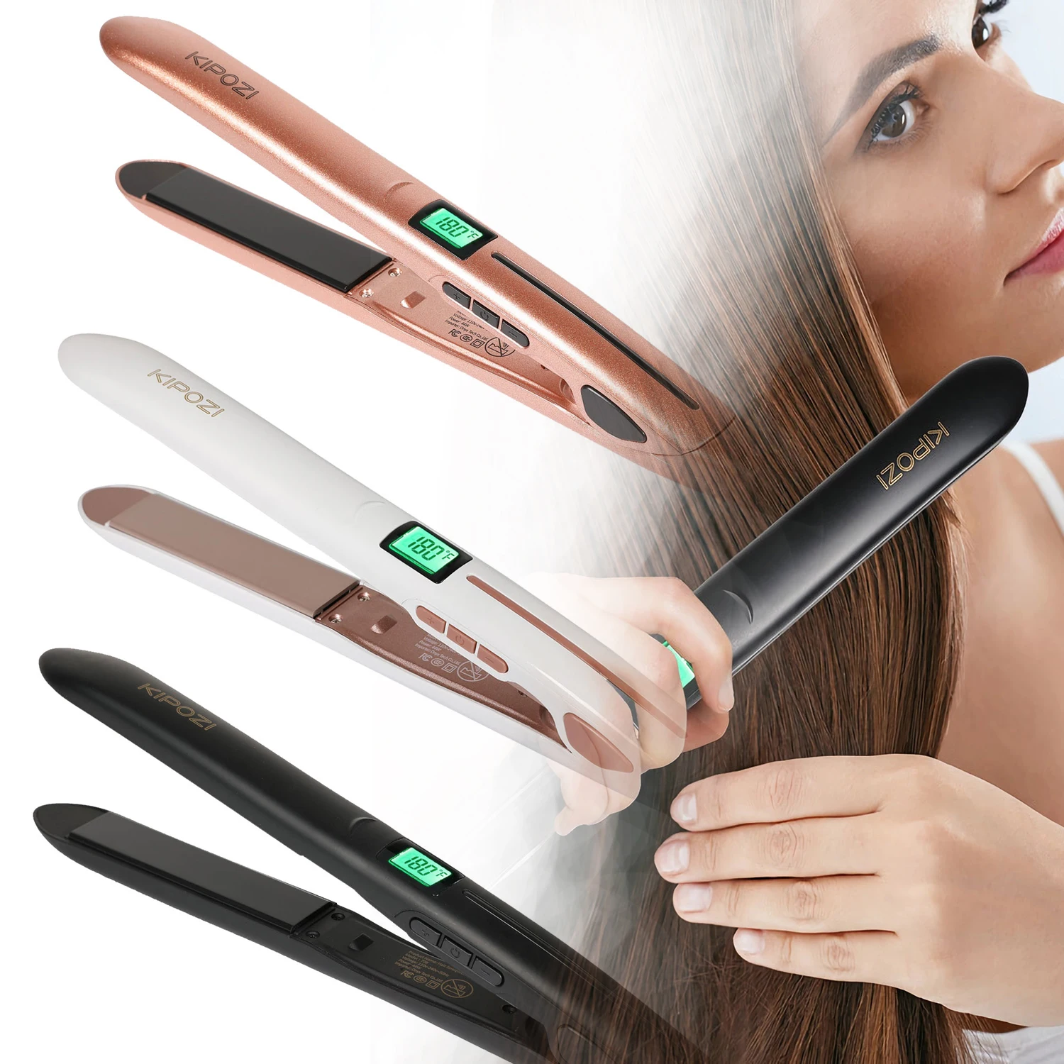 Hair Straightener Titanium Flat Iron With Digital LCD Display Dual Voltage Instant Heating