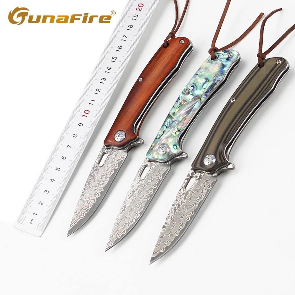 

Tunafire GT0212 Folding Knife EDC 76 layers VG-10 Damascus Pocket Knife Rosewood Handle Survival Tools Outdoor Hunting Knives