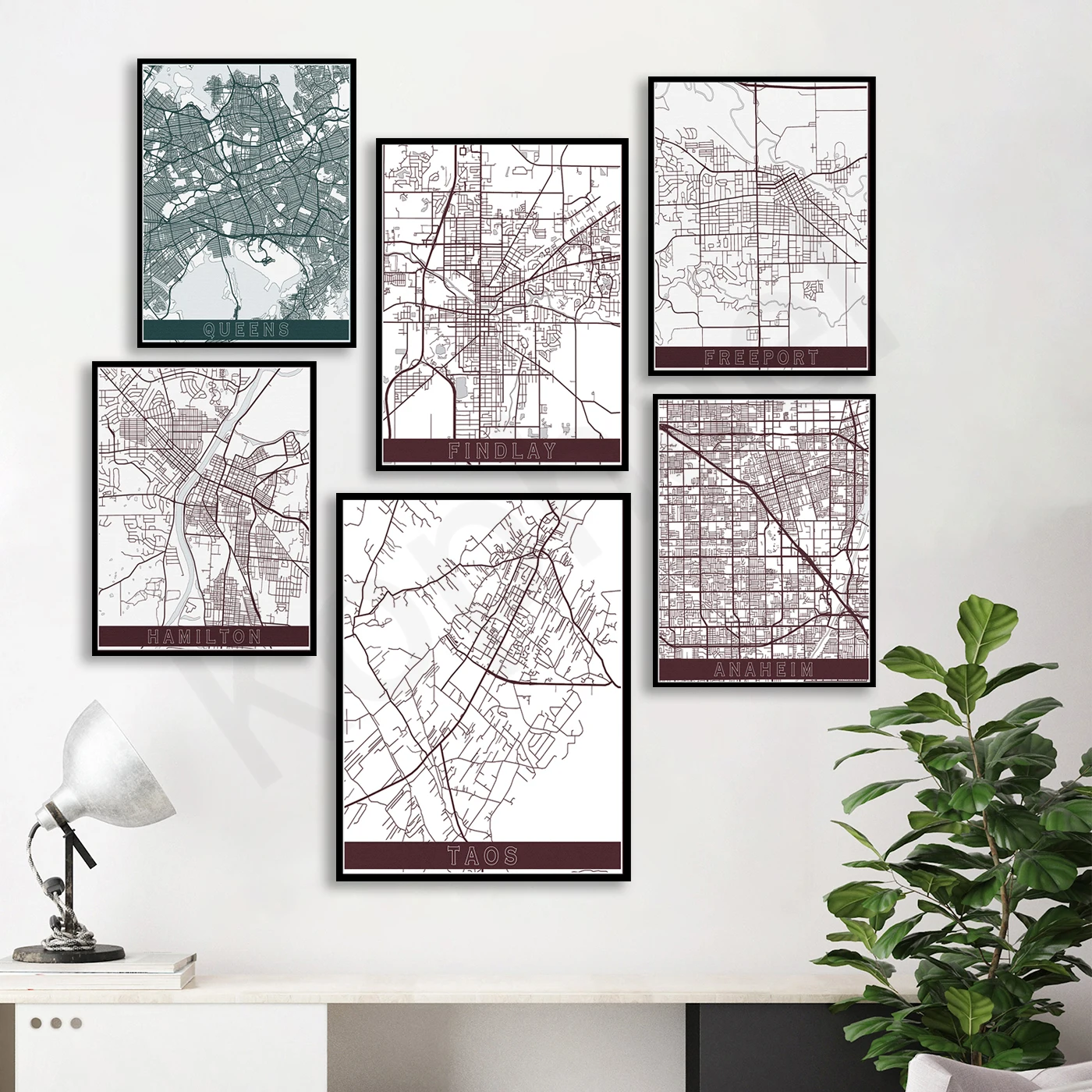 Taos Alabastro Chai Clarkville Greensboro Terre Haute Findlay Burlington Hamilton Anaheim. Poster Della Mappa Di Viaggio Della Città