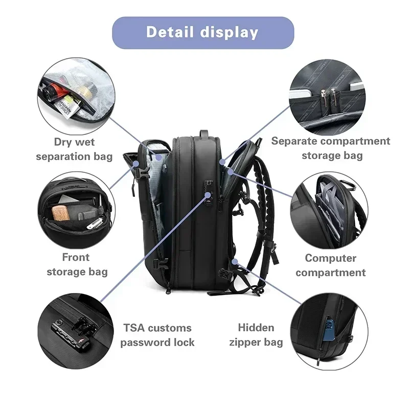Vacuum Compression Travel Backpack for Men 17in Waterproof Multifinonal Notebook Backpacks Anti Theft Back Bags High Quality New 4