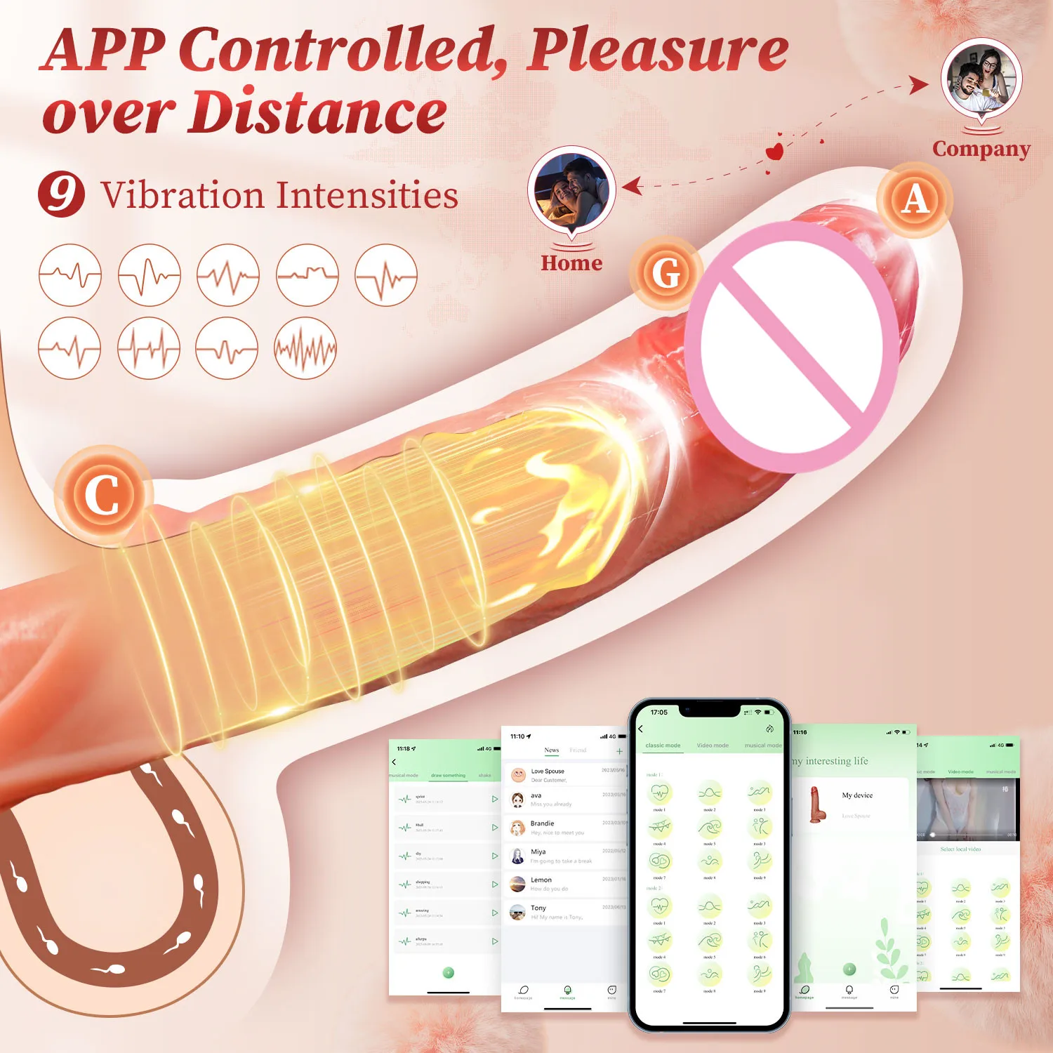 APP Control Extender Up 3in Sleeve for Penis Enlargerment Vibrator Man Erection Delay Ejaculation Cock Ring Sex​ Toys for Couple penis sex toys