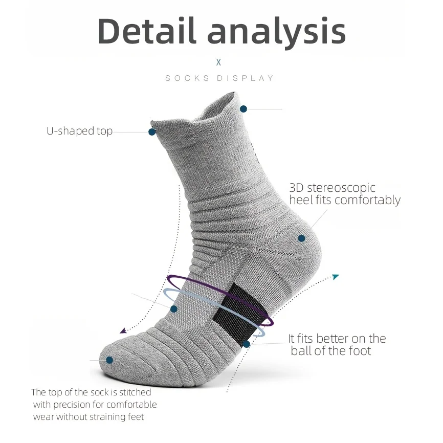 3 paare/los Herren socken Kompression strümpfe atmungsaktive Basketball-Sport-Rad socken feuchtigkeit transportierende hochela tische Schlauchs ocken – Detail 12