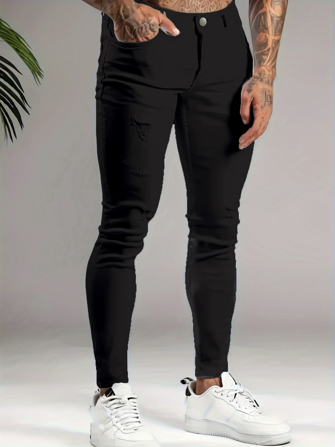 New Men Streetwear Stylish Ripped Stretch Skinny Jeans Trousers High Quality Male Solid Casual Denim Pencil Pants