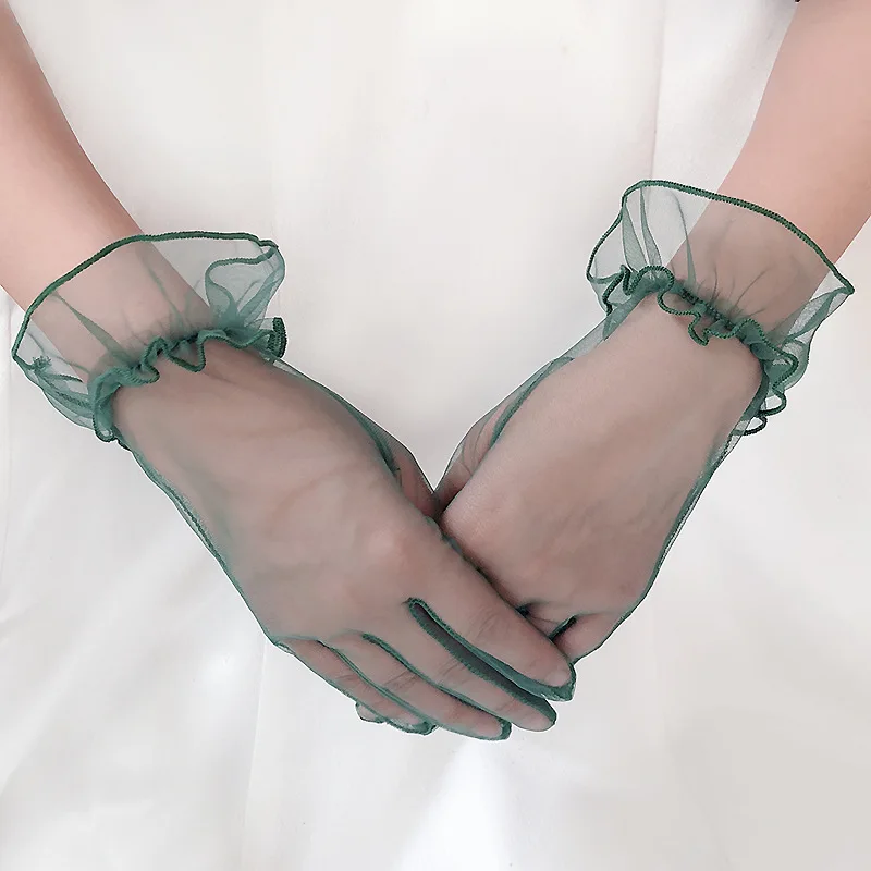 

Women Sexy Short Sheer Tulle Gloves Ultra-thin Wrist Black And Red Lenght Wedding Bride Dress Vintage White Gloves