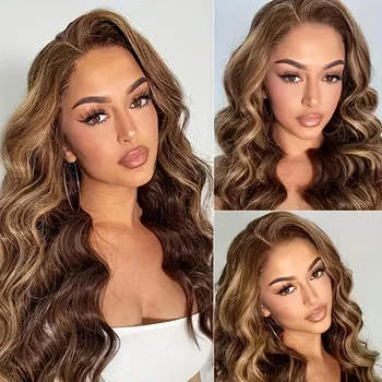  3B 3C Honey Blonde Ombre Lace Front Wig Human Hair Highlight Body Wave HD Lace Front Wigs Human Hair 4/27 Colored 28 Inch ﻿ 1