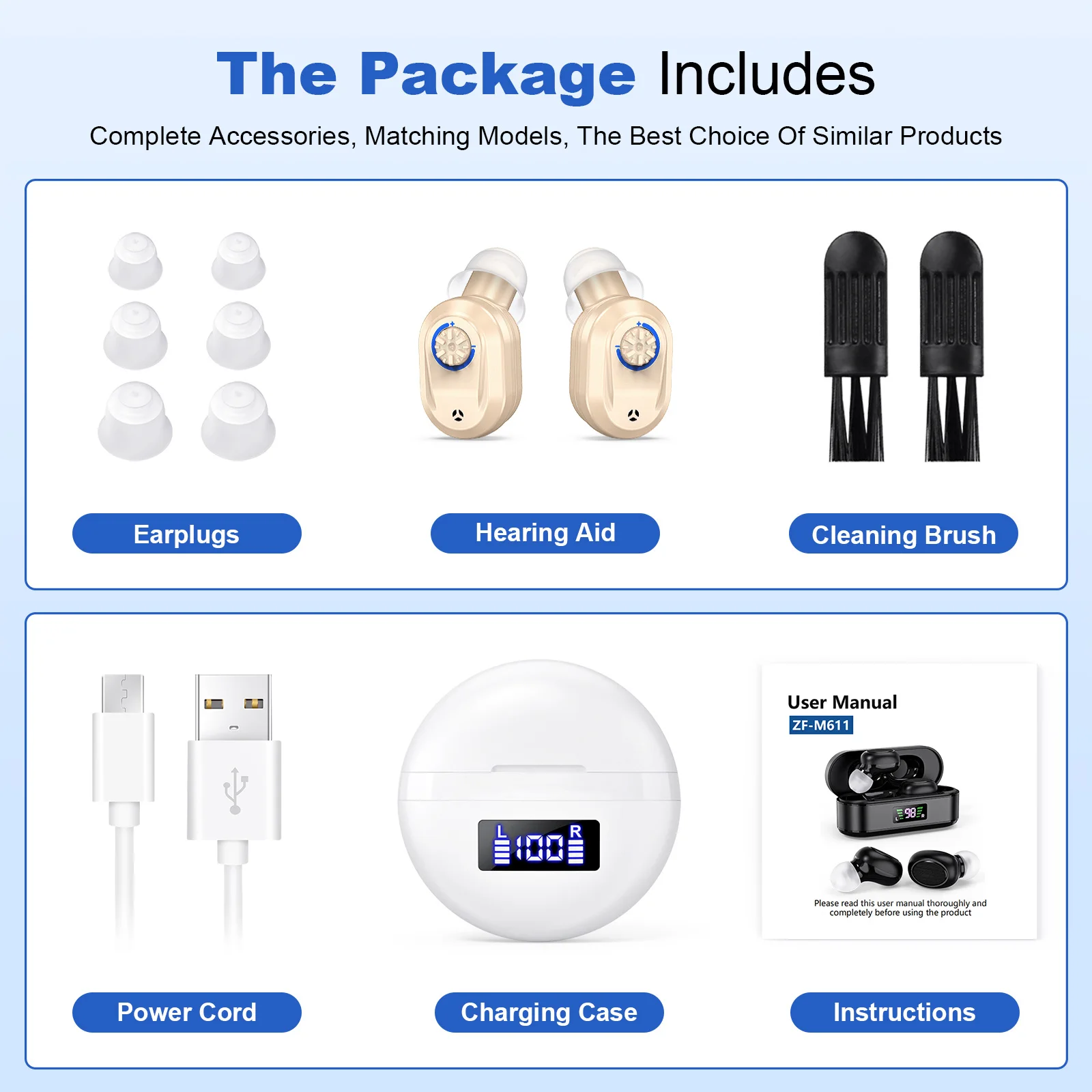 Digital Elderly Noise Reduction Hearing Aid, Rechargeable CIC Hearing Amplifier with Charging Case 5