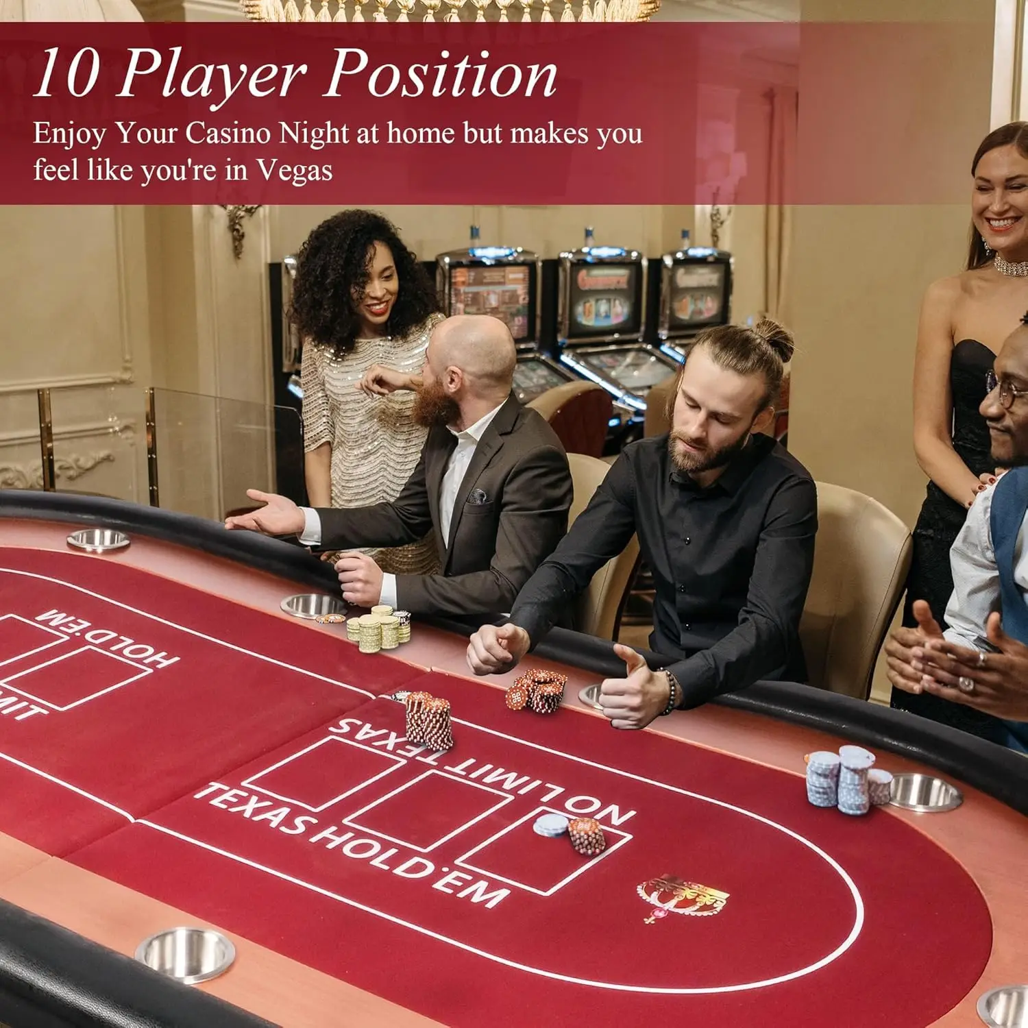 Table Foldable 10 Players Folding Poker Tables for Texas, Card Games, Casino Table with Cup Holder for Blackjack Board Game with