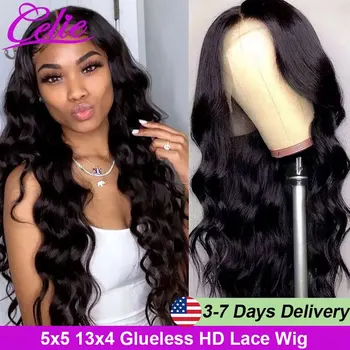 Celie 13x4 Lace Front Human Hair Wigs For Women Transparent HD Lace Frontal Wig 5x5 Body Wave Ready To Go Wig Human Hair 1
