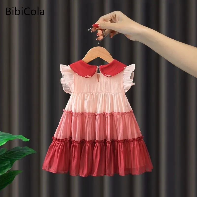 

Summer New Girls' Dress Summer Fashionable Children's Dress Girl Short Sleeve Chiffon Skirt 1-5 Years Old