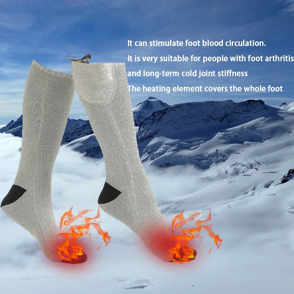 1Pair Winter Heated Socks Anti Slip Battery Powered Cold-Proof Skiing Sock Heating Warm Long Socks For Outdoor Skiing Hiking
