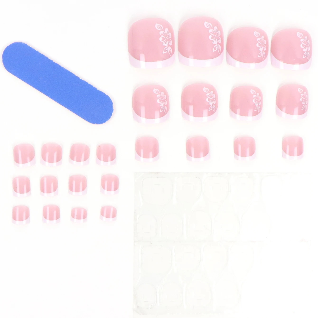 Fake Toenails 24PCS Pink Full Coverage Glossy Acrylic Glue Designed Flower Artificial Ssticks Suitable For Women's