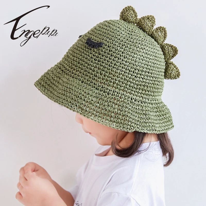 

Children's Sunscreen Hat Summer Korean Version Lovely Little Dinosaur Curled Basin Hat Baby Outdoor Straw Hat Sunshade Hat