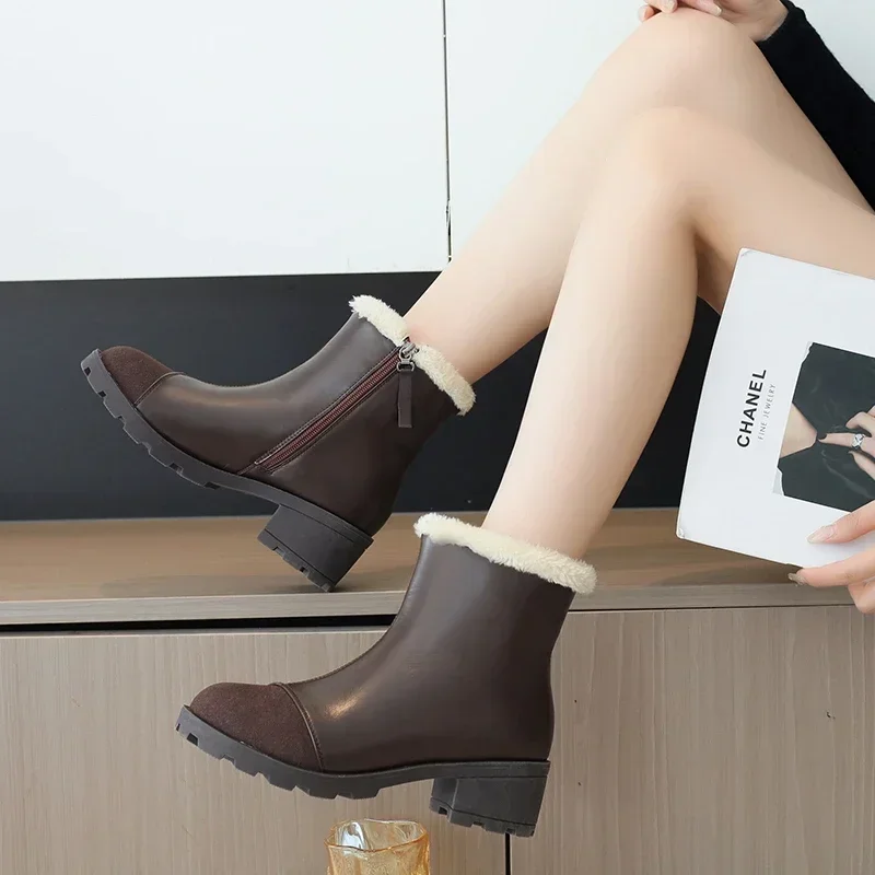 2023 Winter Fashion New Boots Women Round Toed Women's Boots Zipper Solid Women's Shoes Thick Heel Chelsea Boot  platform boots