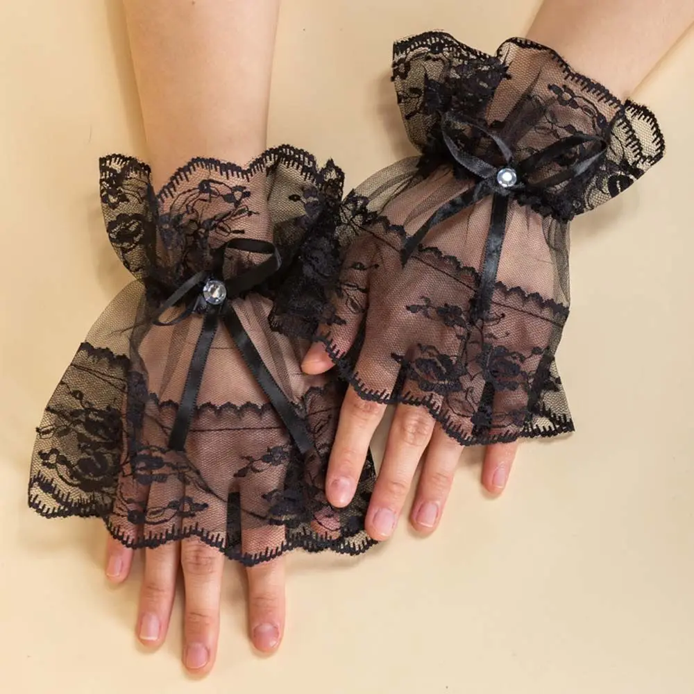

Girl Korean Cosplay Bow Mesh Hand Jewelry Bridal Wedding Gloves Women Gloves Hand Wrist Cuffs Lace Hand Sleeves Lolita Gloves