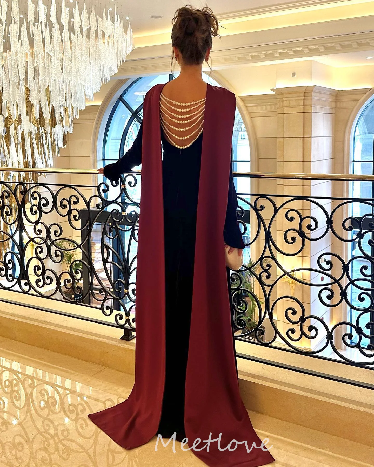 Prom Dresses Backless Pearls Velvet Mermaid Floor Length Party Dresses Saudi Arabia