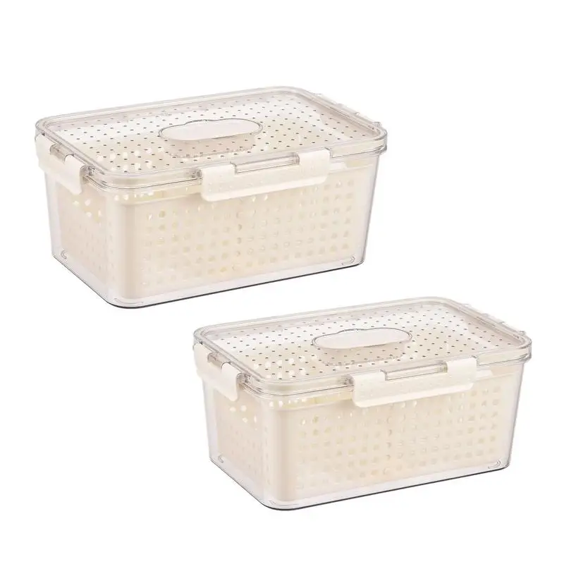 

Refrigerator Storage Box Fresh Vegetable Fruit Boxes Sealed Vegetable Food Grade Drain Basket for Kitchen Organizer Containers