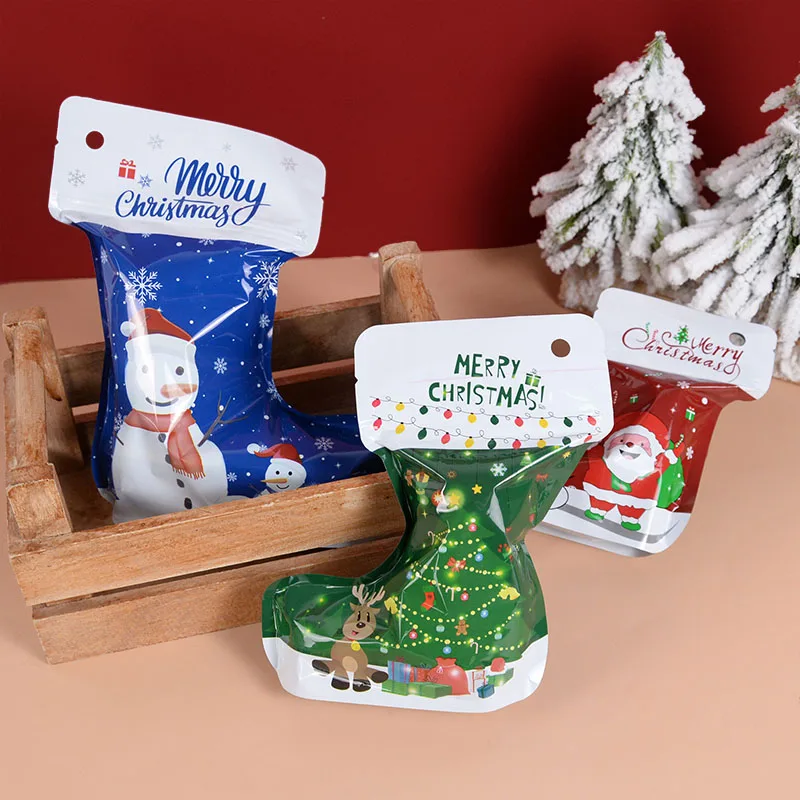 Wovilon Christmas Socks Stand Up Bag Plastic Bag Decoration Ziplock Bag  Food Packaging Bag