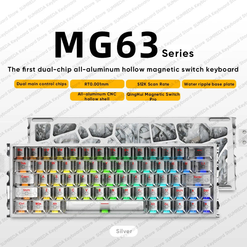 IROK MG63 마그네틱 게이밍 기계식 키보드 63% RT0.001mm 8K 0.07ms 지연시간 중공 알루미늄 RGB 핫스왑 유선 게임 키보드