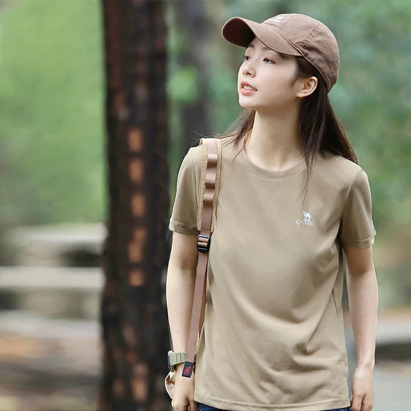 GOLDEN CAMEL Men and Women's T-shirts Moisture-absorbing Quick-dry Cotton t-shirt Short-sleeved Shirts Round Neck Sports Top