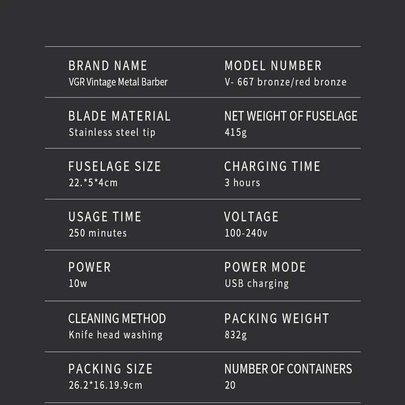 VGR 667 Electric Hair Clipper Professional Personal Care Barber Trimmer For Men Cordles Shaver Rechargeable Haircut VGR V-667 4