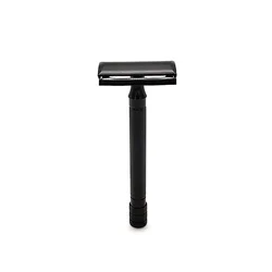 Classic Double Edge Men's Shaving Razor with Adjustable Safety Feature and Cleaning Brush (Black)