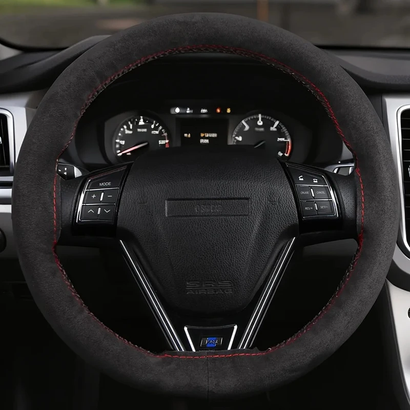 Premium Suede Steering Wheel Cover - Hand-Braided, Soft, Non-Slip with Needle and Thread Kit